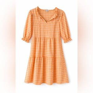 Nanette Lepore tangerine orange and yellow Gingham Tiered Dress